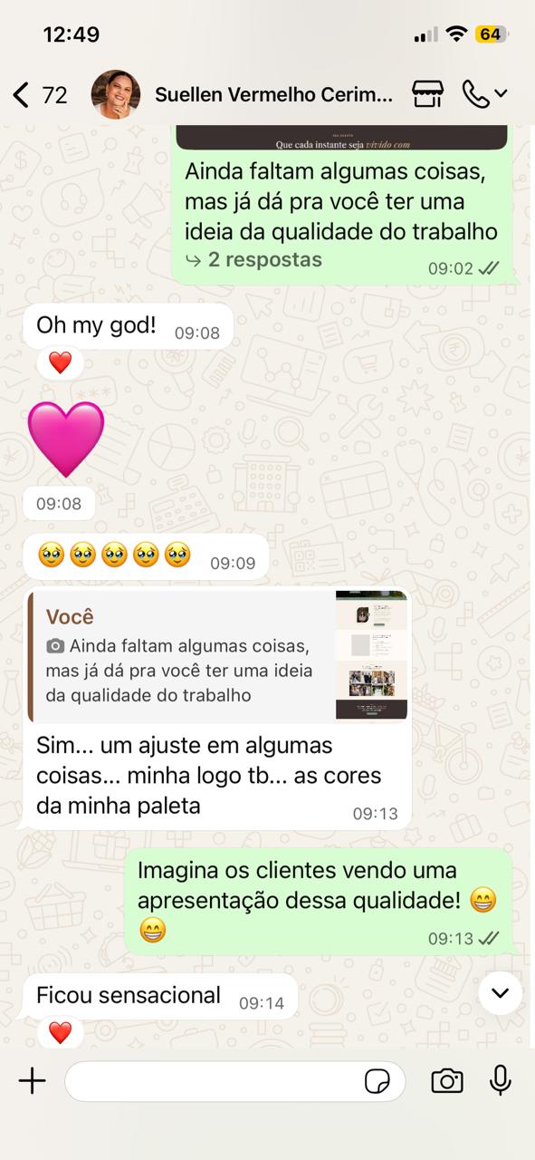 Print de conversa no WhatsApp com depoimento de cliente sobre a qualidade do trabalho